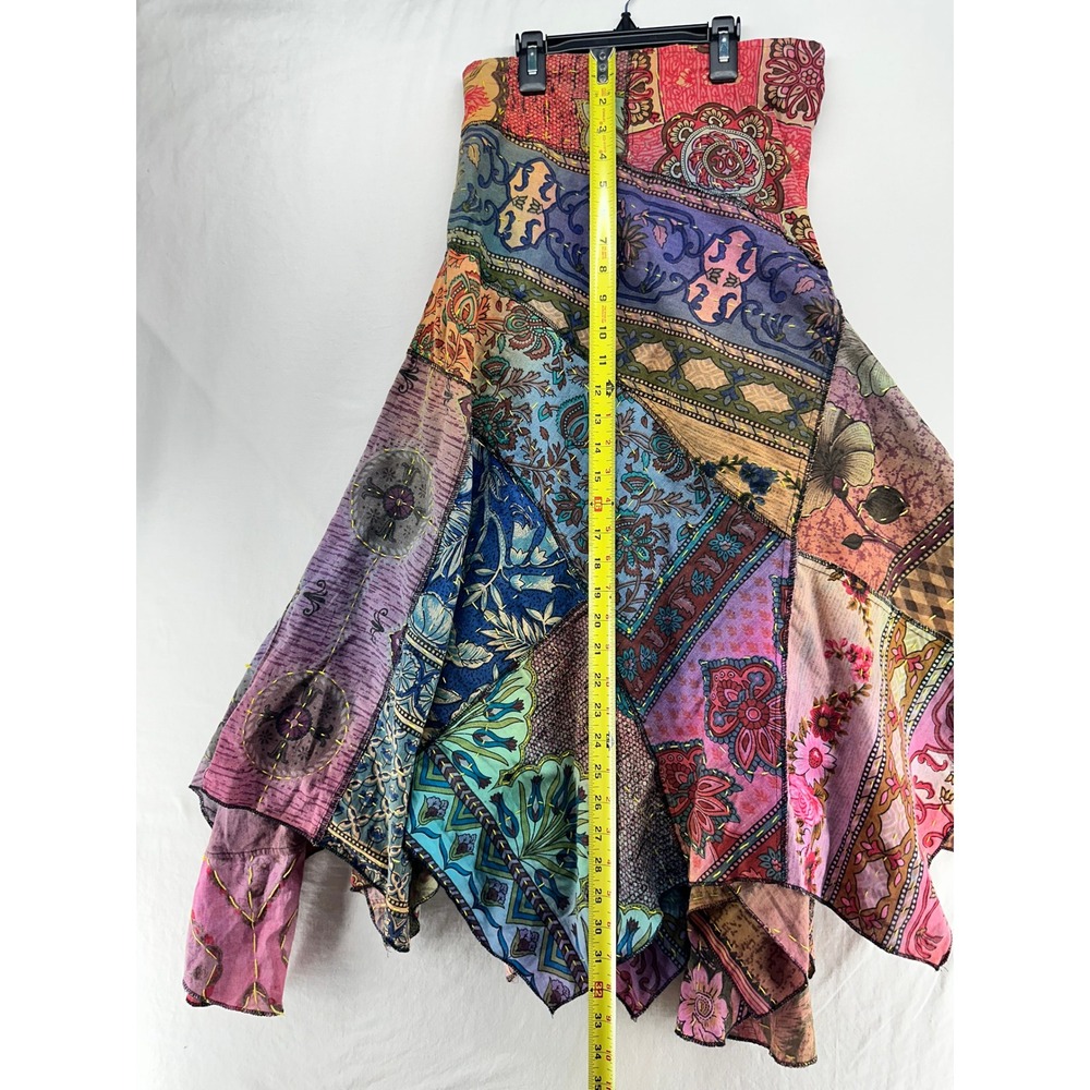 Earthbound Trading Co Womens Small Patchwork Boho Handkerchief Hem Skirt Cotton - Picture 5 of 7